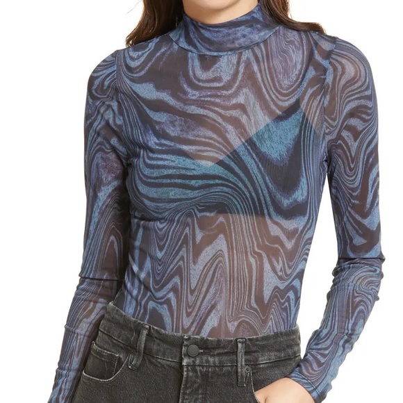 GOOD AMERICAN Blue Moody Mesh Longsleeve Bodysuit - Picture 4 of 10